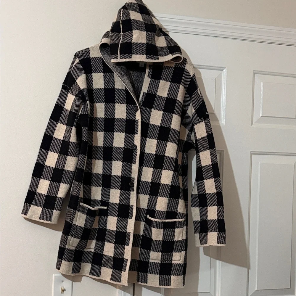 J. Jill Black and Cream Plaid Teddy Jacket - Picture 3 of 12